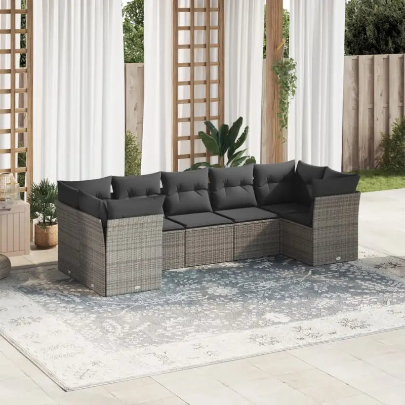 Gepoedercoat staal tuinset met poly rattan for een comfortabele zitervaring - Grijs - Tuinsets
