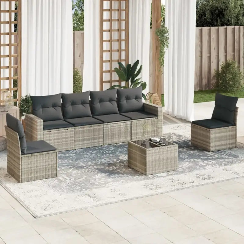 Gepoedercoat staal Tuinset met poly rattan voor comfortabele zitervaring - Lichtgrijs / Met tafel - Tuinsets