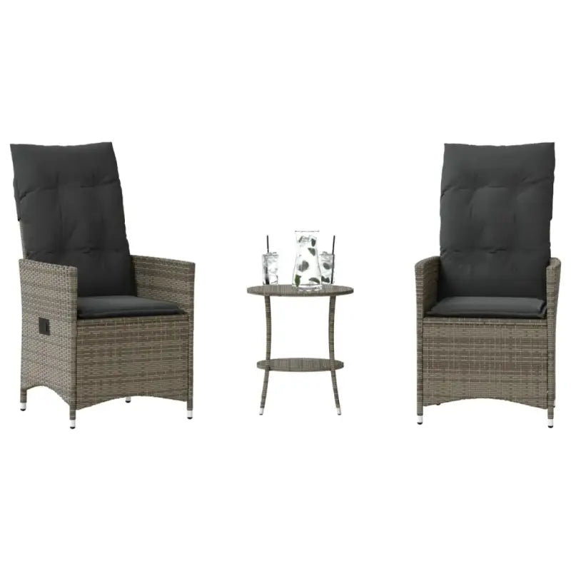 Gepoedercoat staal tuinset met poly rattan voor een comfortabele zitervaring - Grijs / Zonder voetensteun / poly rattan