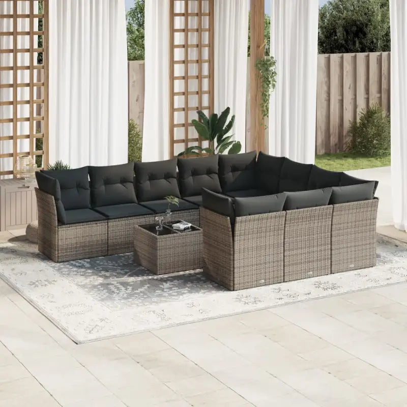 Gepoedercoat staal tuinset met poly rattan voor een comfortabele zitervaring - Grijs / Met tafel - Tuinsets