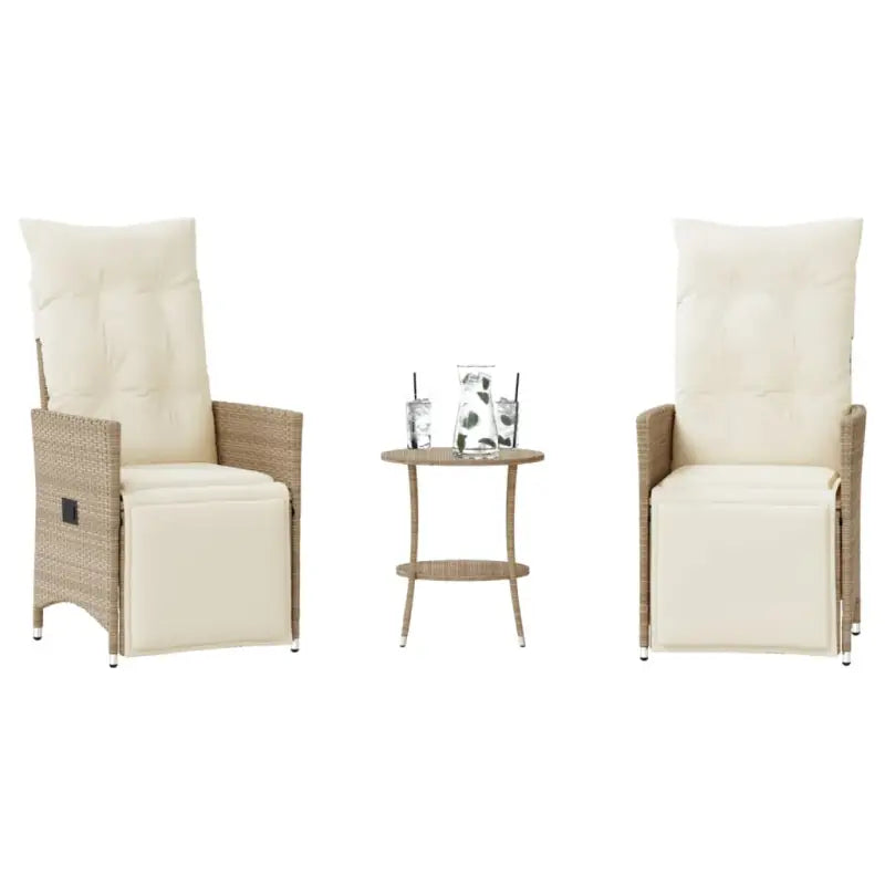 Gepoedercoat staal tuinset met poly rattan voor een comfortabele zitervaring - beige en crèmekleurig / Met voetensteun