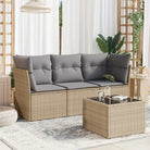 Gepoedercoat staal tuinset met poly rattan voor een comfortabele zitervaring - Beige en grijs / Met tafel - Tuinsets