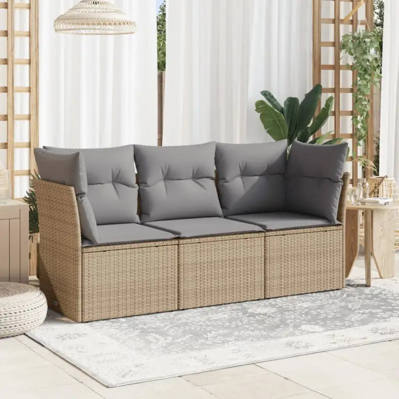 Gepoedercoat staal tuinset met poly rattan voor een comfortabele zitervaring - Beige en grijs / Zonder tafel - Tuinsets