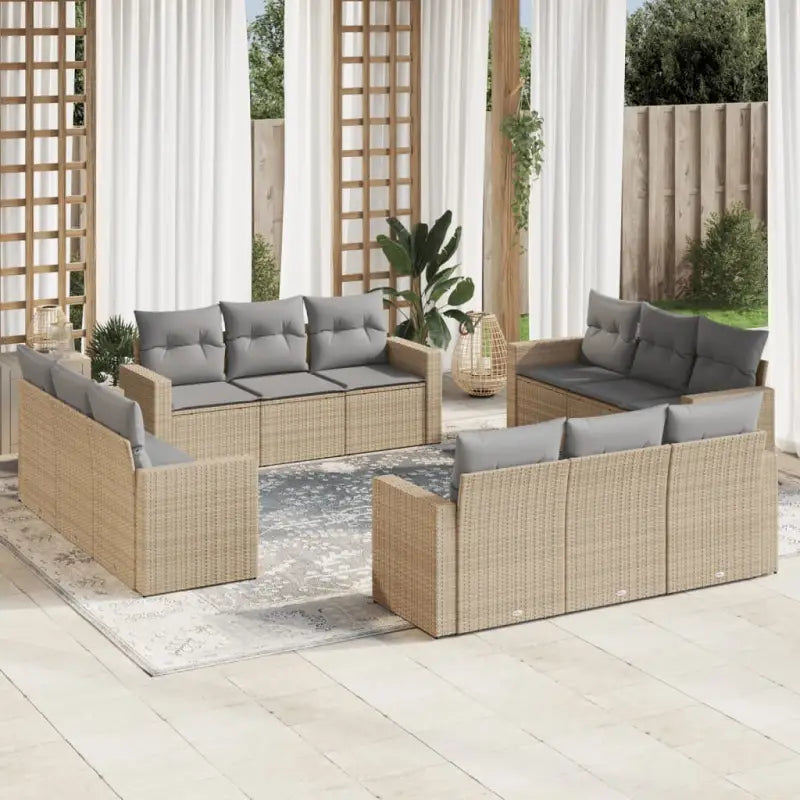 Gepoedercoat staal tuinstoelset met poly rattan voor een comfortabele zitervaring - Beige en grijs / Zonder tafel