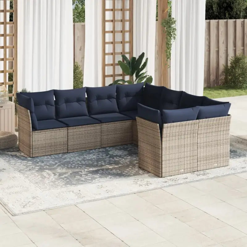 Gepoedercoat stalen loungeset met poly rattan voor een comfortabele zitervaring - Beige en grijs - Tuinsets
