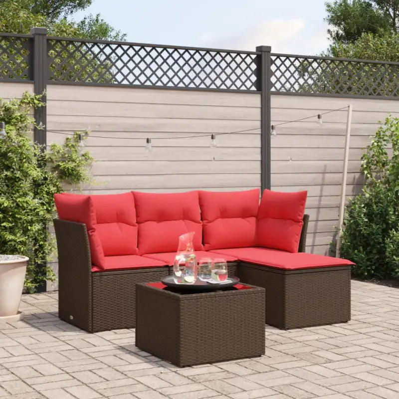 Gepoedercoat stalen tuinset in bruin voor ontspanning en gezelligheid - Bruin en rood / Met tafel - Tuinsets