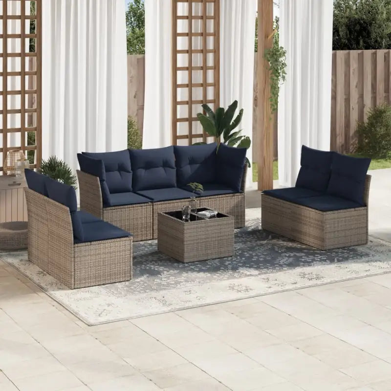 Gepoedercoat stalen tuinset met poly rattan en waterdichte tas - Grijs / Met tafel - Tuinsets