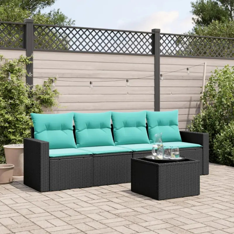 Gepoedercoat stalen tuinset met poly rattan voor comfortabele zitervaring - Zwart en blauw / Met tafel - Tuinsets