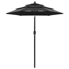 Gepoedercoate Aluminium Parasol met UV- en vochtbestendige Drie-Laags Bescherming - Zwart / 2 m / 1 - Parasols