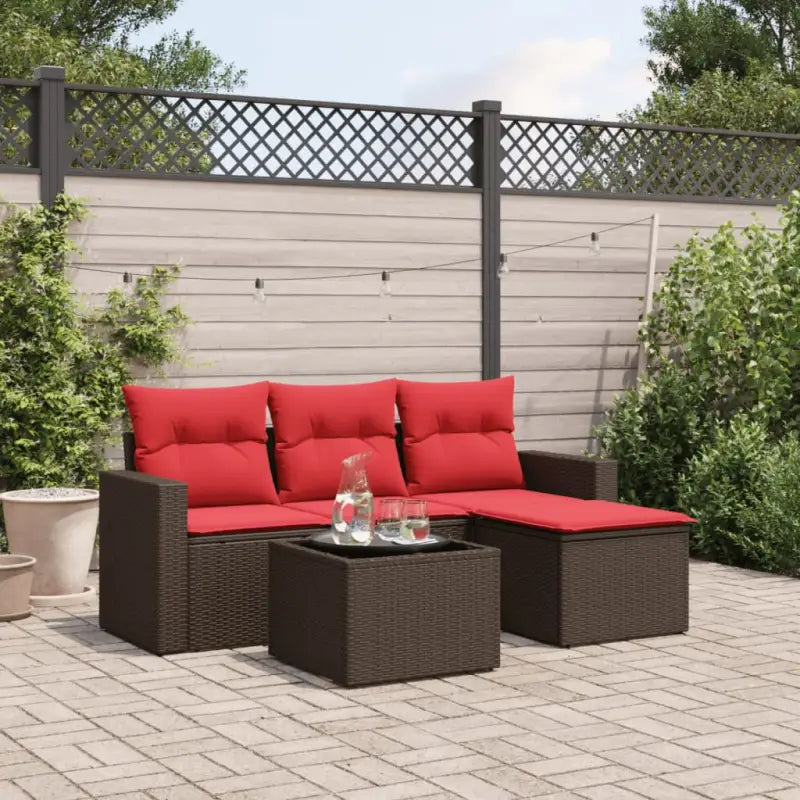 Gepoedercoate stalen tuinbank in grijs materiaal met comfortabele afmetingen - Bruin en rood / Met tafel - Tuinsets