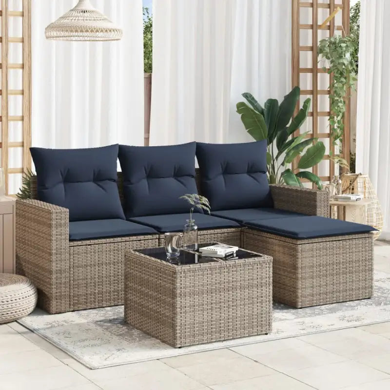 Gepoedercoate stalen tuinbank in grijs materiaal met comfortabele afmetingen - Beige en grijs / Met tafel - Tuinsets