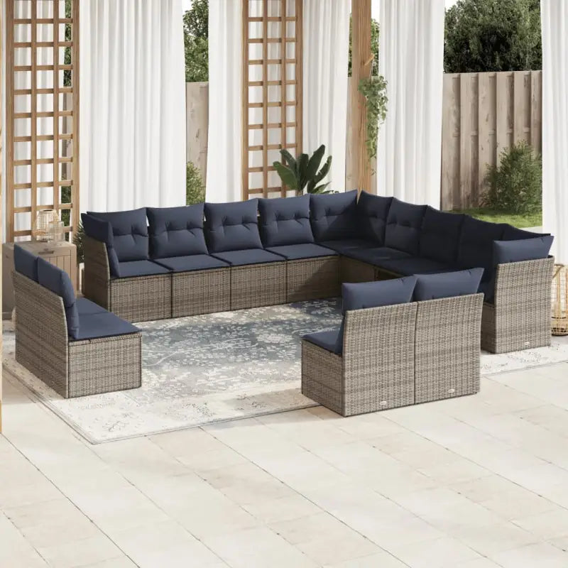 Gepoedercoated staal tuinset met poly rattan voor comfortabele zitervaring - Beige en grijs / Met tafel - Tuinsets