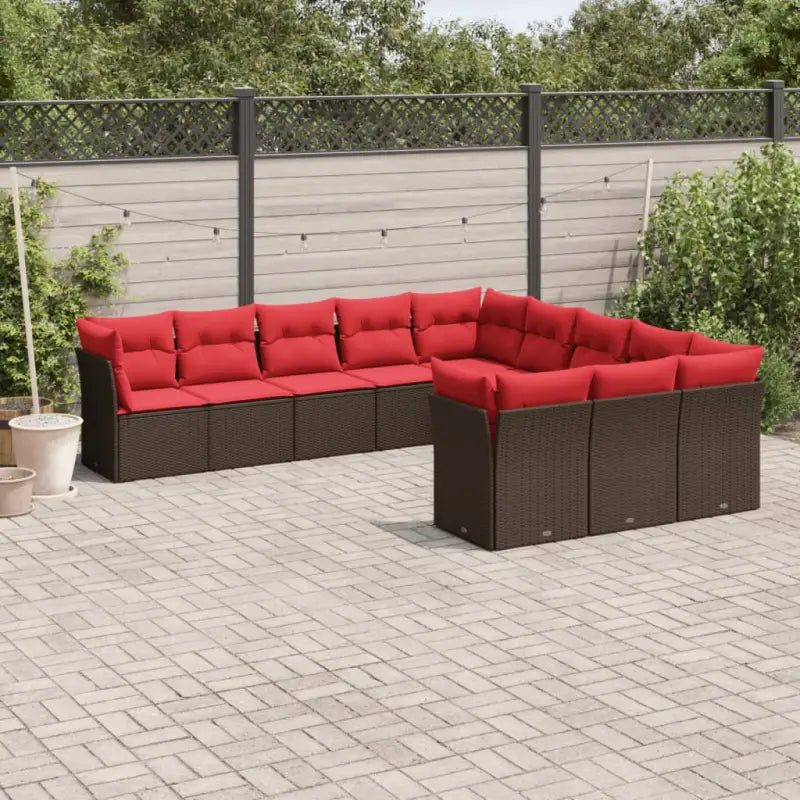 Gepoedercoated staal tuinset met poly rattan voor comfortabele zitervaring - Bruin en rood / Zonder tafel - Tuinsets