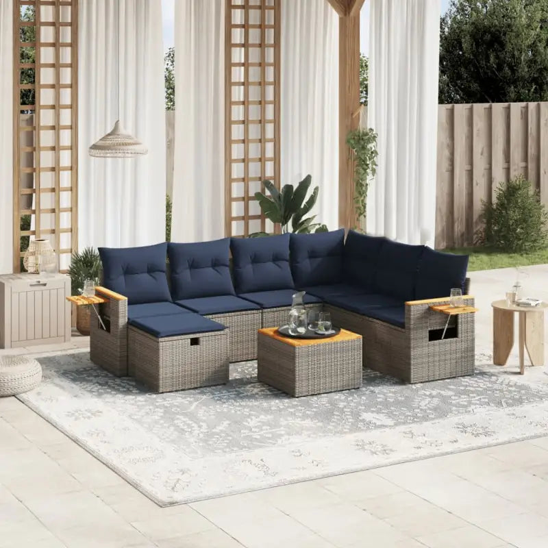 Gepoeerdcoat staal loungeset voor tuin of terras met grijs materiaal - Grijs en blauw / Met tafel - Tuinsets