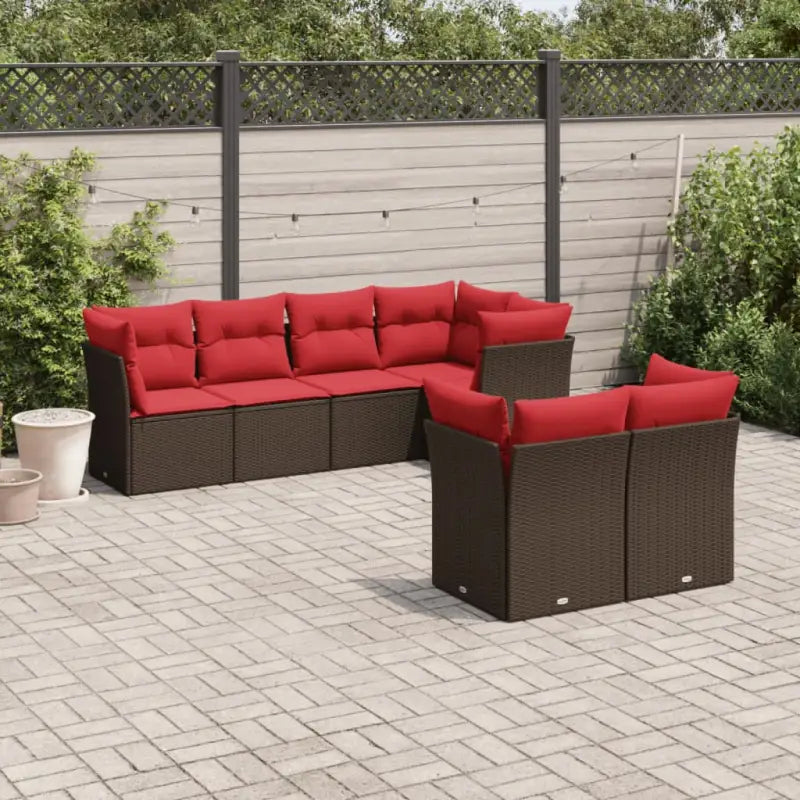 Gepolijst stalen loungeset met poly rattan voor comfortabele zitervaring - Bruin en rood - Tuinsets