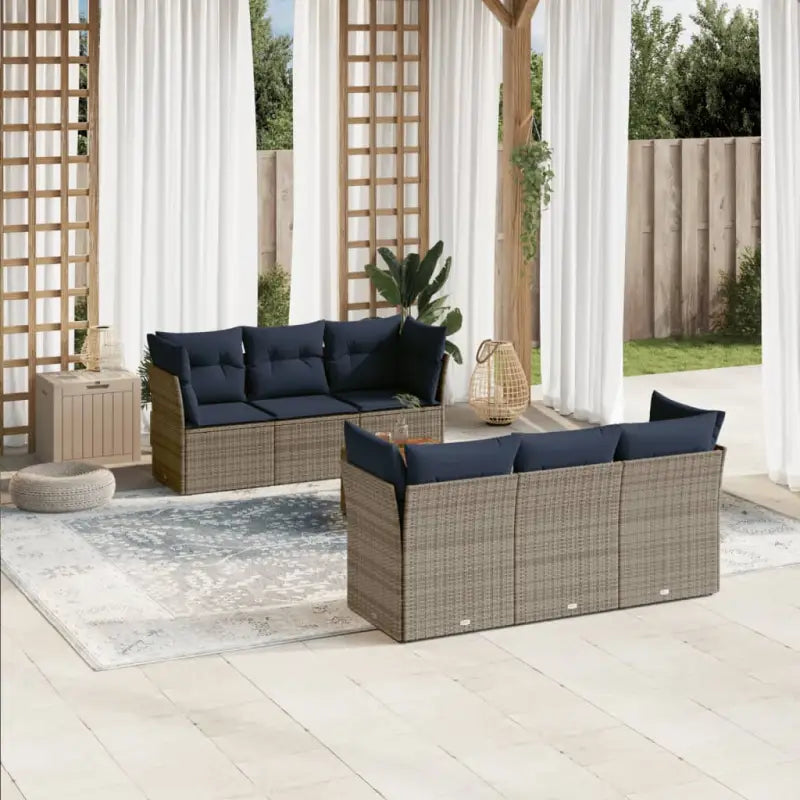 Gepolijst tuinset met poly rattan en gepoedercoat staal afmetingen - Grijs / Tafel + 4x hoek + 2x midden - Tuinsets
