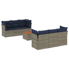 Gepolijst tuinset met poly rattan en gepoedercoat staal afmetingen - Grijs / Tafel + 4x hoek + 2x midden - Tuinsets