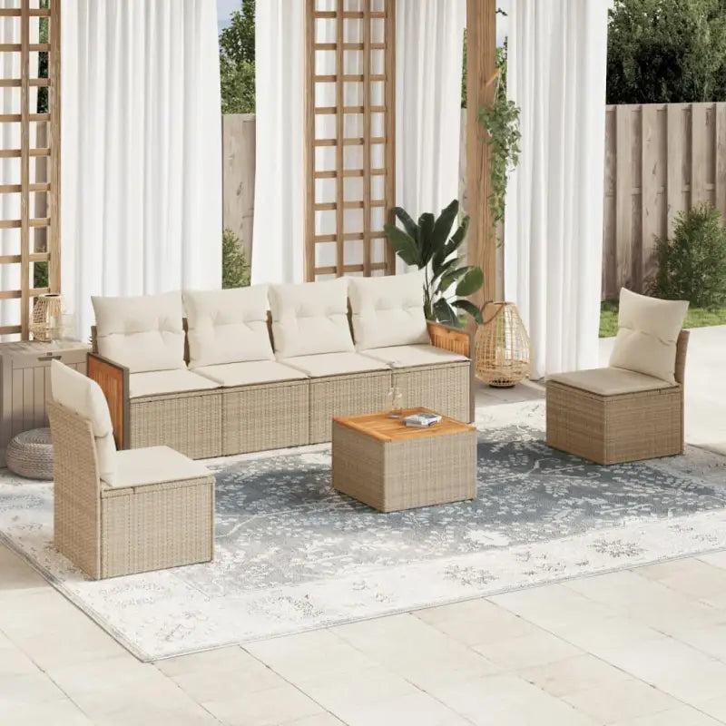 Gepolijst tuinset van poly rattan met comfortabele zitervaring en afmetingen - beige en crèmekleurig / Met tafel
