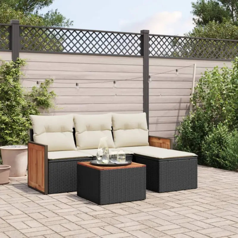 Gepolijste tuinset met beige materiaal en gepoedercoat staal afmetingen - Zwart en crème / Met tafel - Tuinsets