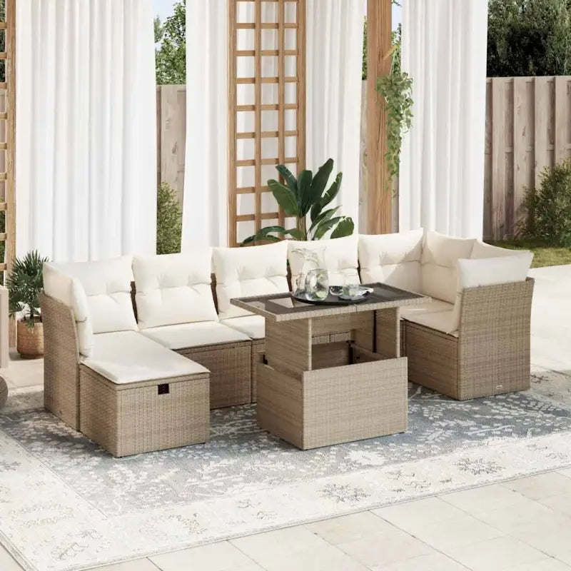 Gepubliceerd loungeset met beige materiaal en gepoedercoat staal afmetingen - beige en crèmekleurig / met opbergruimte