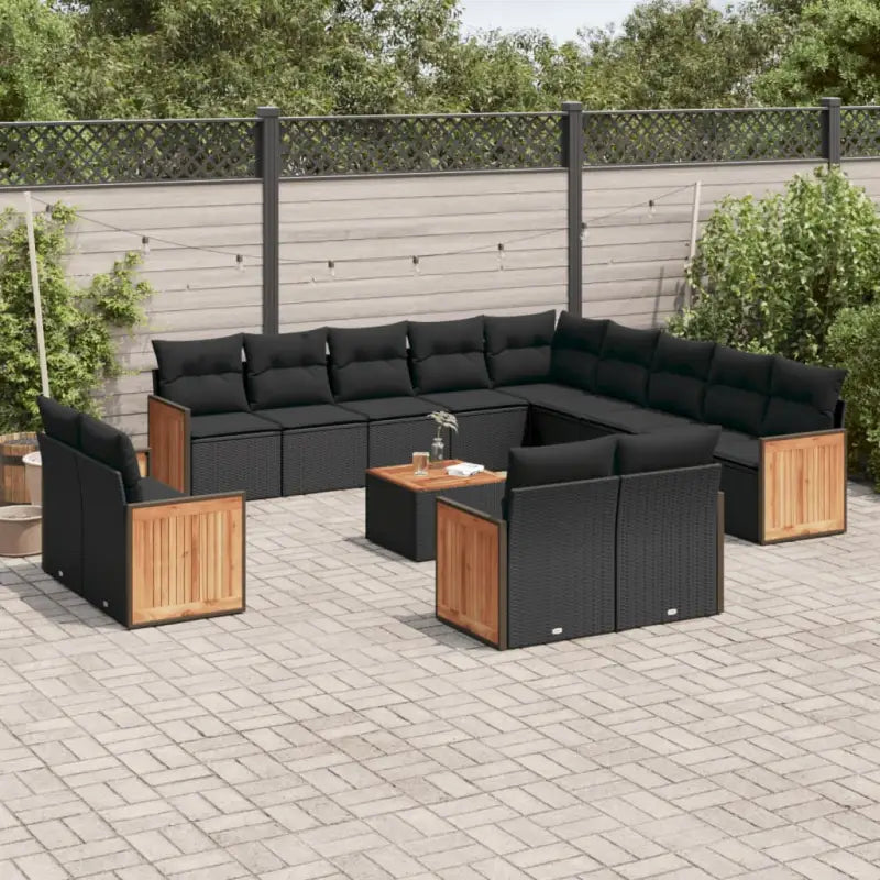 Gepubliceerd loungeset met beige materiaal en gepoedercoat staal - Zwart / Met tafel - Tuinsets