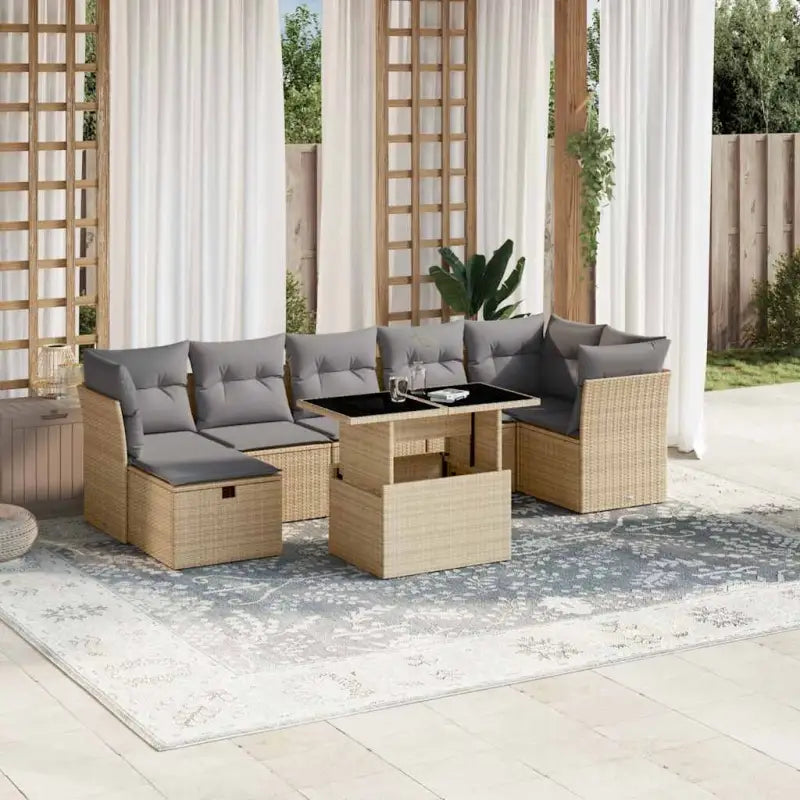 Gepubliceerd loungeset met beige materiaal en gepoedercoat staal afmetingen - Beige en grijs / zonder opbergruimte