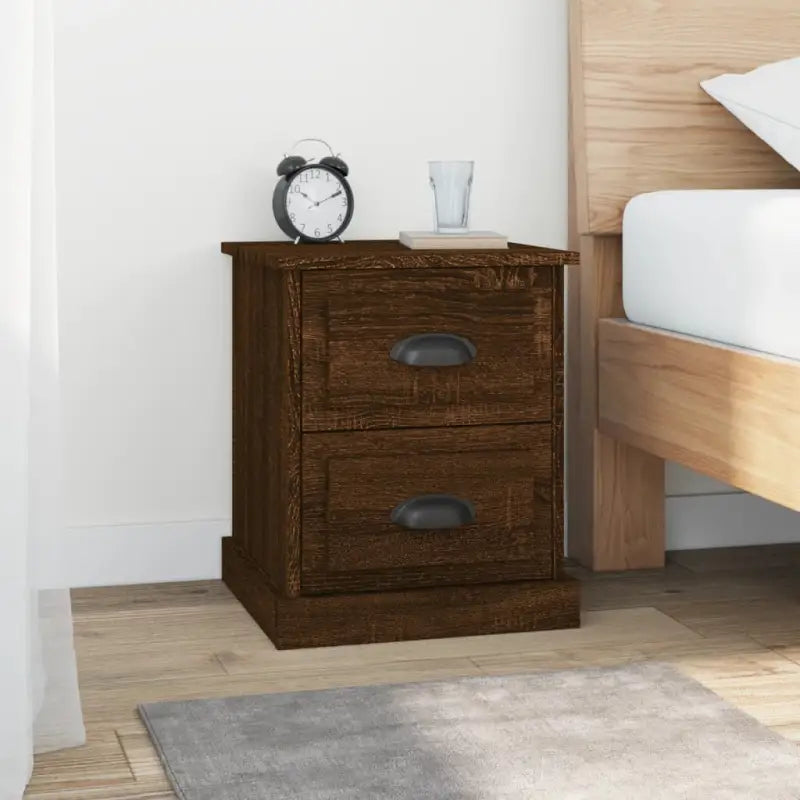 Gerookt Eiken Nachtkastje van Behandeld Hout voor een stijlvolle uitstraling - bruin eikenkleur / 2 - Nachtkastjes