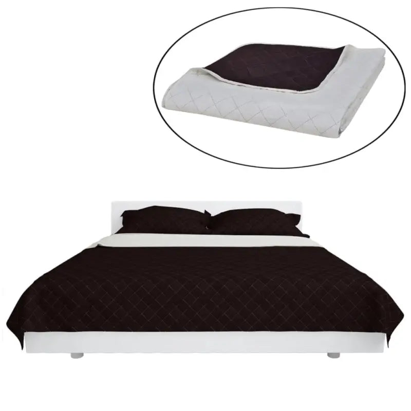 Gevatte bedsprei met dubbel kleur en gestikte ruiten - Beige en bruin / 170 x 210 cm / 1 - Dekbedden