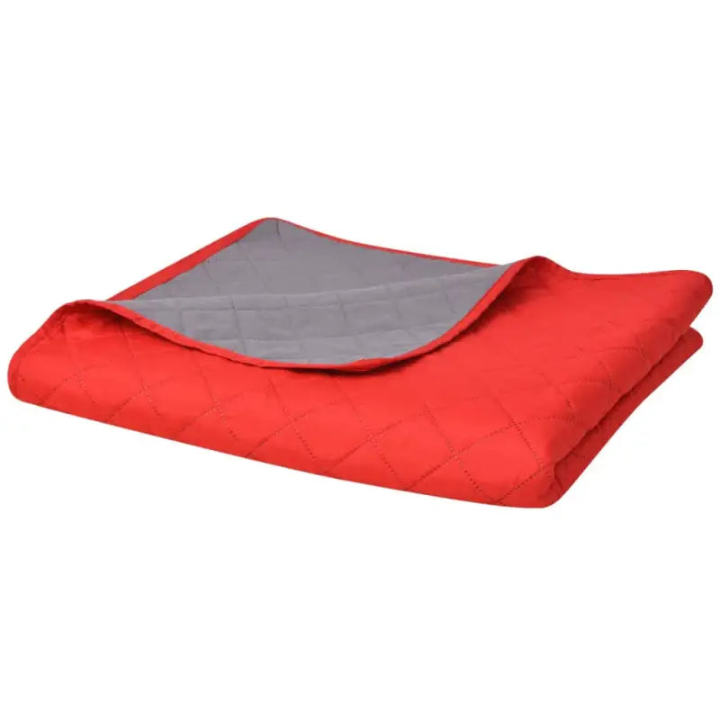 Gevatte bedsprei met dubbel kleur en gestikte ruiten - Rood en grijs / 220 x 240 cm / 1 - Dekbedden