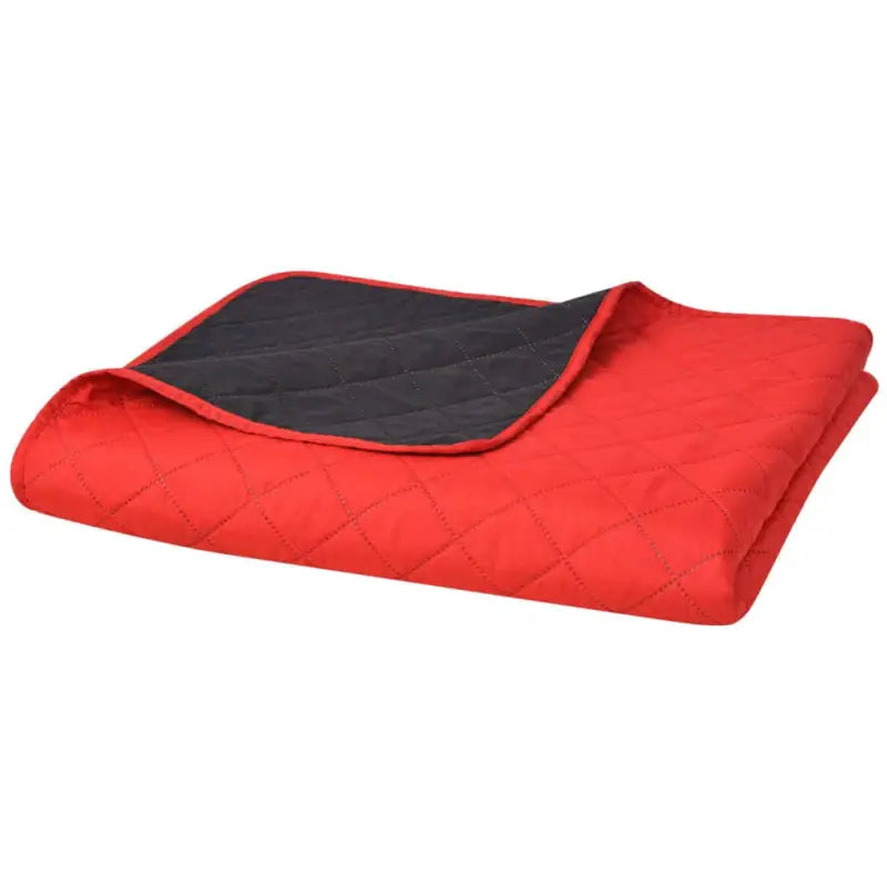 Gevatte bedsprei met dubbel kleur en gestikte ruiten - Rood en zwart / 220 x 240 cm / 1 - Dekbedden