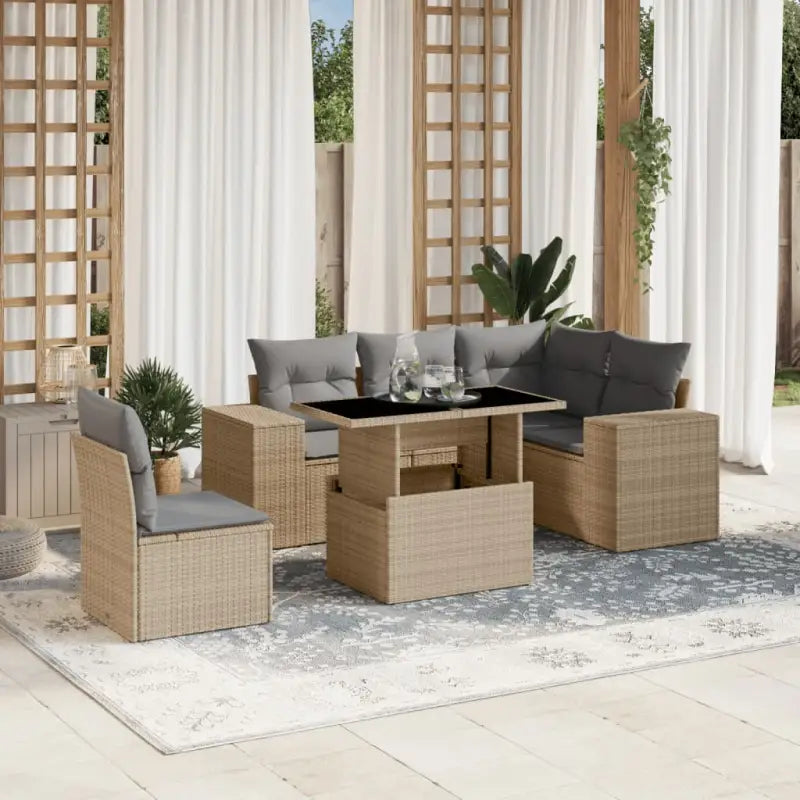 Gezellige tuinset in beige materiaal met gepoedercoat staal afmetingen - Beige en grijs / Met tafel - Tuinsets