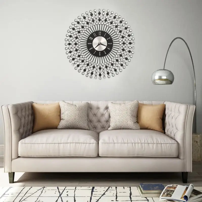 Gouden wandklok met kristallen details voor stijlvolle inrichting - Zwart / 43 cm - Wandklokken