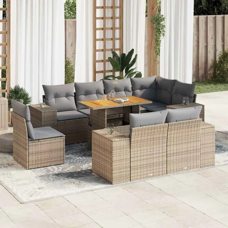 Grijs materiaal loungeset van gepoedercoat staal voor buitengebruik - beige en lichtgrijs / 5x hoek + Tafel + 3x midden