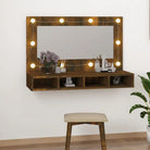 Grijs Sonoma badkamerkaptafel met LED-verlichting en spiegelkast - Gerookt eiken / 1 - Badkamerkaptafels
