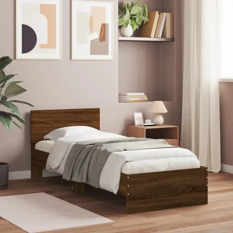 Grijs Sonoma bedframe voor een stabiele en stijlvolle slaapkamer - bruin eikenkleur / 90 x 190 cm - Bedden & bedframes
