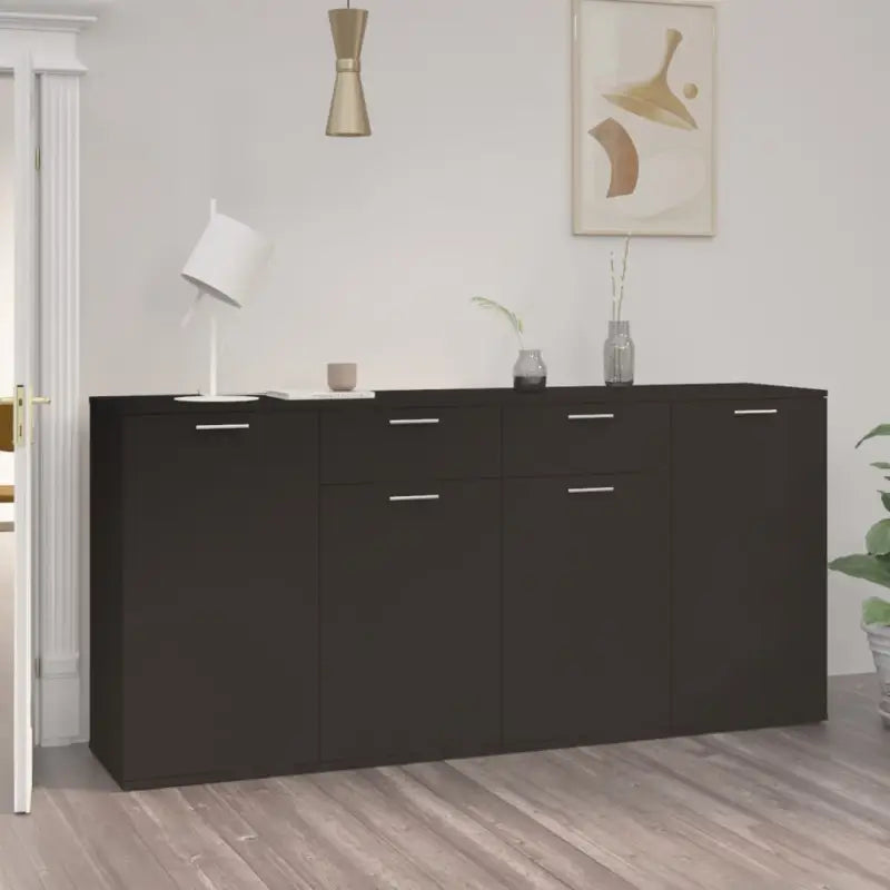 Grijs Sonoma dressoir in bewerkt hout met eenvoudig schoonmaakgemak - Zwart / 1 / 160 cm - Dressoirs & buffetkasten