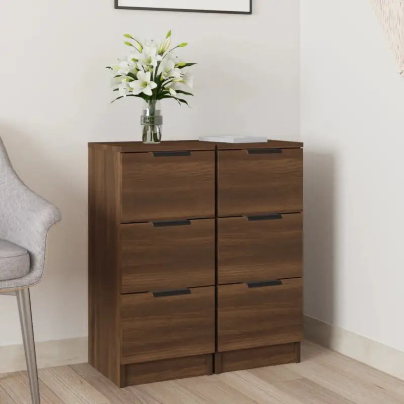 Grijs Sonoma dressoir van bewerkt hout met eenvoudig ontwerp - bruin eikenkleur / 2 - Dressoirs & buffetkasten