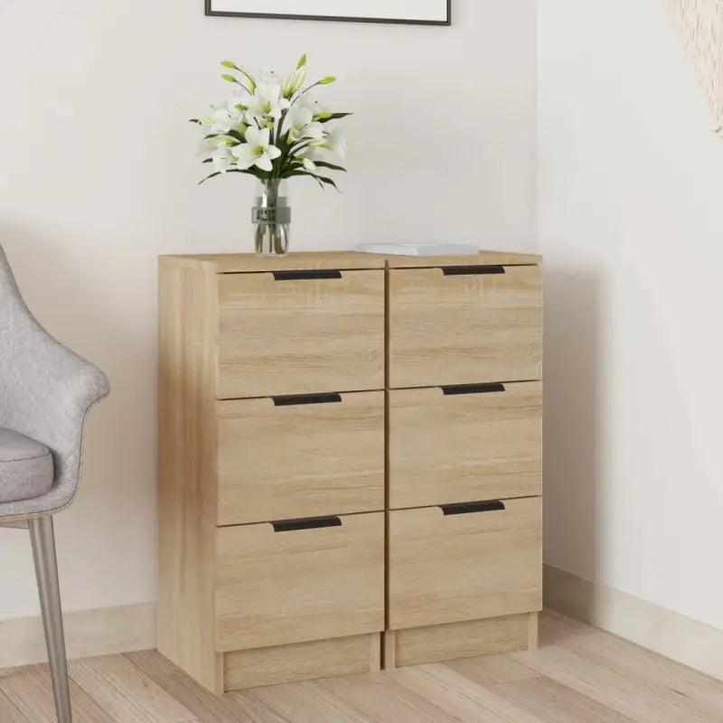 Grijs Sonoma dressoir van bewerkt hout met eenvoudig ontwerp - Sonoma eiken / 2 - Dressoirs & buffetkasten