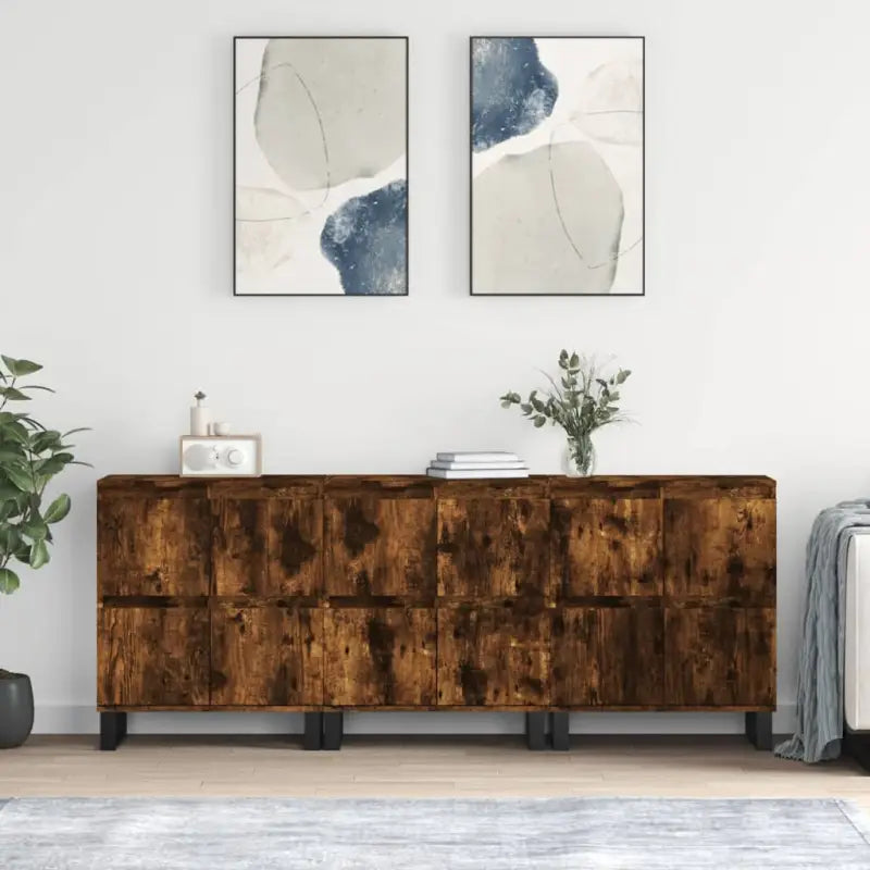 Grijs Sonoma Dressoir van bewerkt hout met tijdloze uitstraling - Gerookt eiken / 3 - Dressoirs & buffetkasten