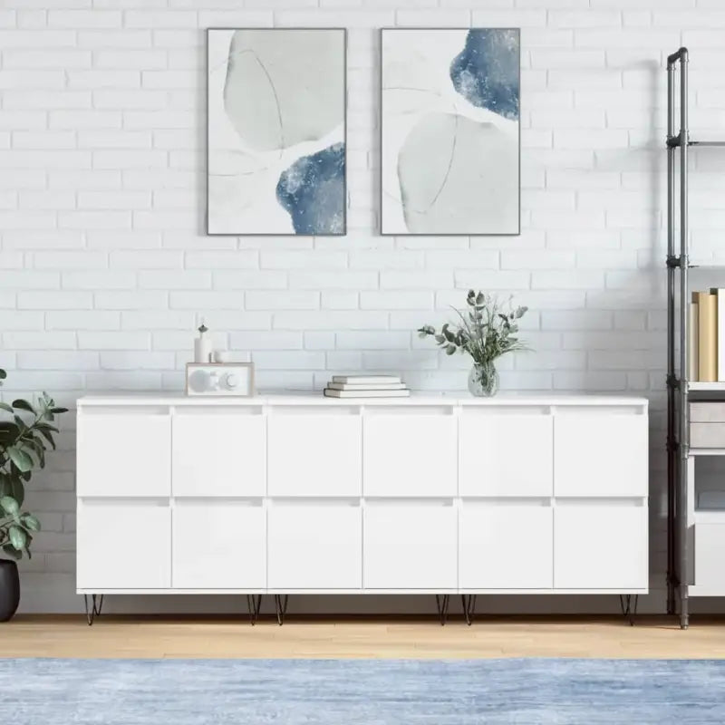 Grijs Sonoma Dressoir van bewerkt hout met tijdloze uitstraling - Hoogglans wit / 3 - Dressoirs & buffetkasten