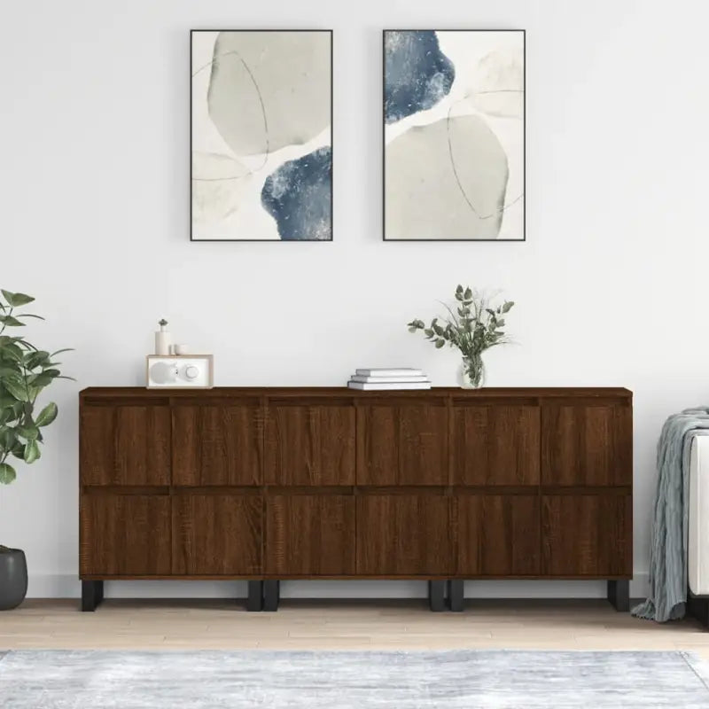 Grijs Sonoma Dressoir van bewerkt hout met tijdloze uitstraling - bruin eikenkleur / 3 - Dressoirs & buffetkasten