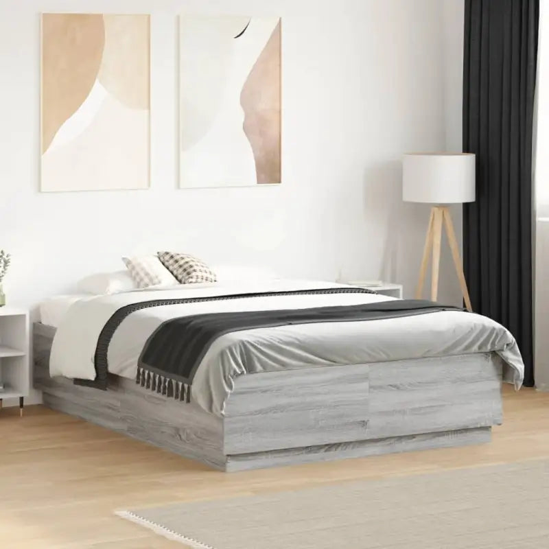 Grijs Sonoma Eiken Bedframe met RGB LED Verlichting - Grijs sonoma / 135 x 190 cm - Bedden & bedframes