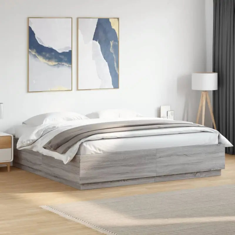 Grijs Sonoma Eiken Bedframe met RGB LED Verlichting - Grijs sonoma / 200 x 200 cm - Bedden & bedframes