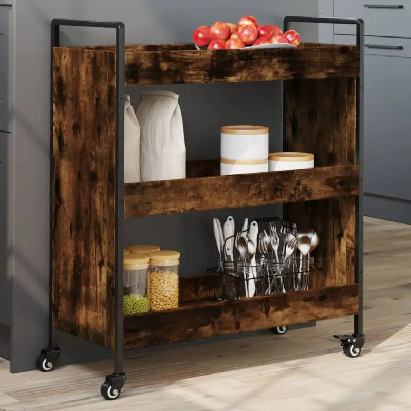 Grijs Sonoma keukentrolley van bewerkt hout met vintage uitstraling - Gerookt eiken - Keukentrolleys