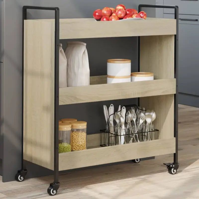 Grijs Sonoma keukentrolley van bewerkt hout met vintage uitstraling - Sonoma eiken - Keukentrolleys