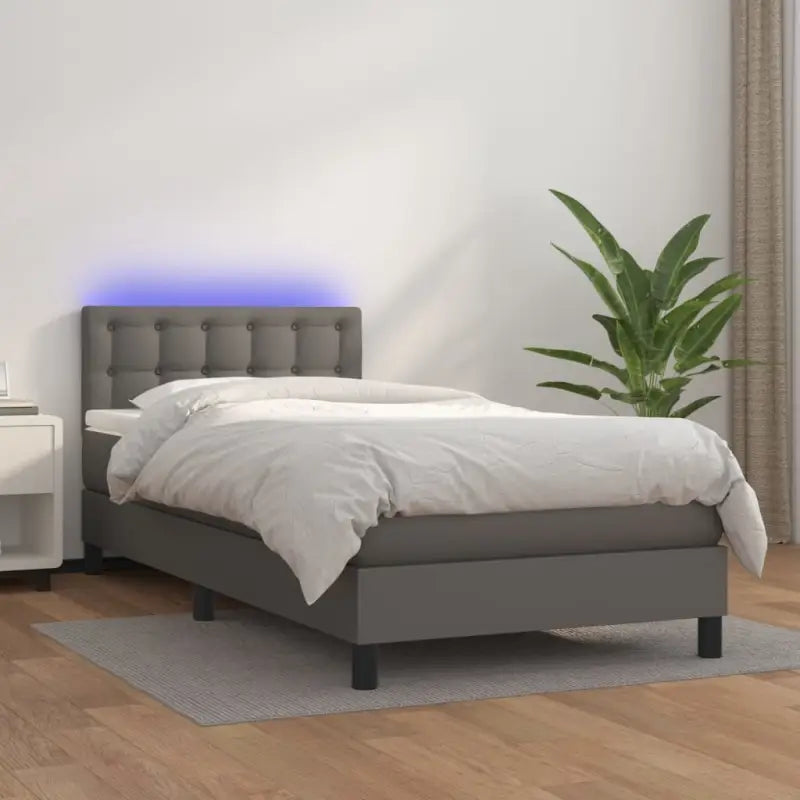 Grijze boxspring met matras en LED voor een rustgevende slaapkamer - Grijs / 90 x 190 cm / knoppwn - Bedden & bedframes