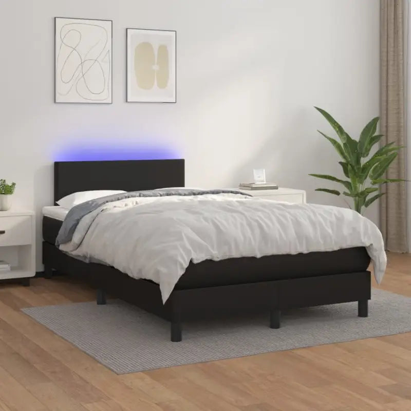 Grijze boxspring met matras en LED voor een rustgevende slaapkamer - Zwart / 120 x 200 cm / Effen ontwerp - Bedden &