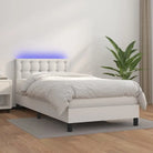 Grijze boxspring met matras en LED voor een rustgevende slaapkamer - Wit / 90 x 190 cm / knoppwn - Bedden & bedframes