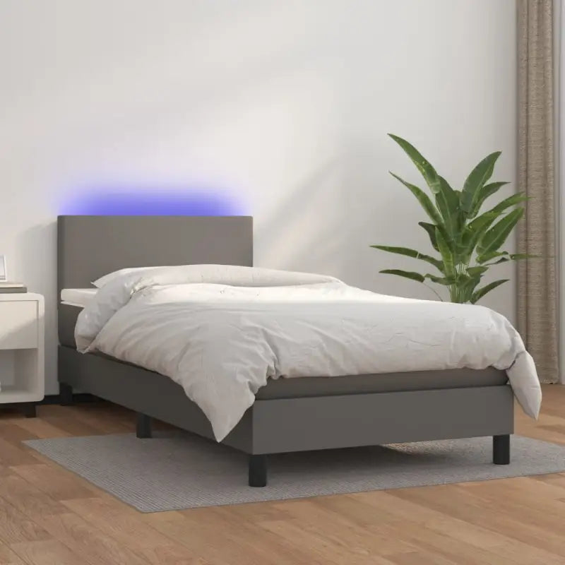 Grijze boxspring met matras en LED voor een rustgevende slaapkamer - Grijs / 90 x 190 cm / Effen ontwerp - Bedden &