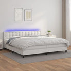 Grijze boxspring met matras en LED voor een rustgevende slaapkamer - Wit / 200 x 200 cm / knoppwn - Bedden & bedframes